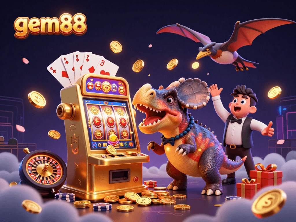 Experience the thrill of winning at gem88 with an exciting 3D casino scene featuring vibrant animations.