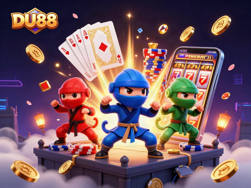 Join DU88's thrilling gaming world with ninja chameleons amidst sparkling casino treasures.