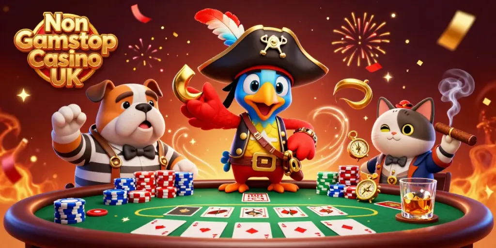 Engage with thrilling action at Non Gamstop Casino UK with vibrant characters and poker elements.
