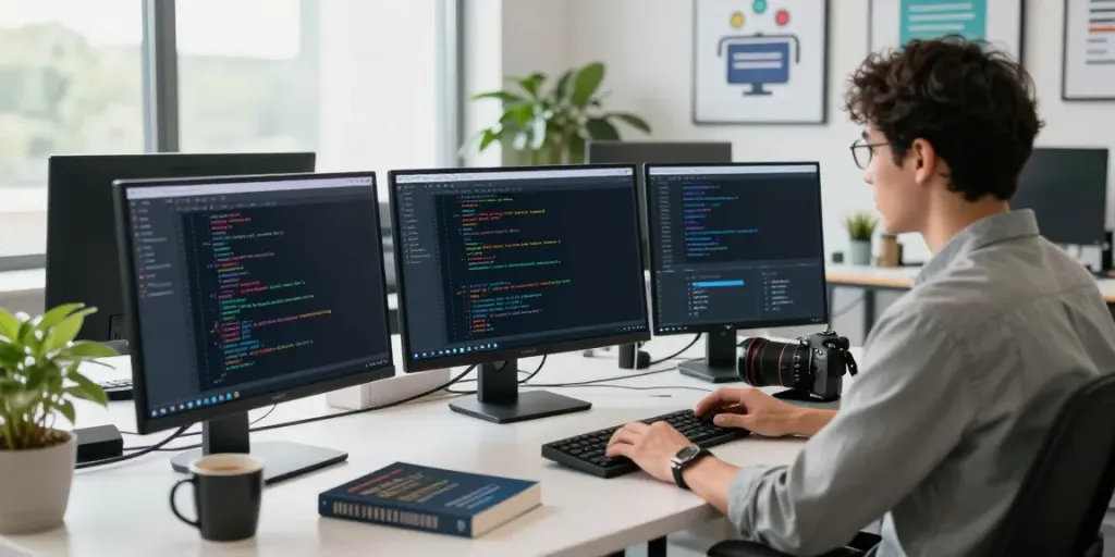 Web developer utilizing instant indexing tools in a modern workspace.
