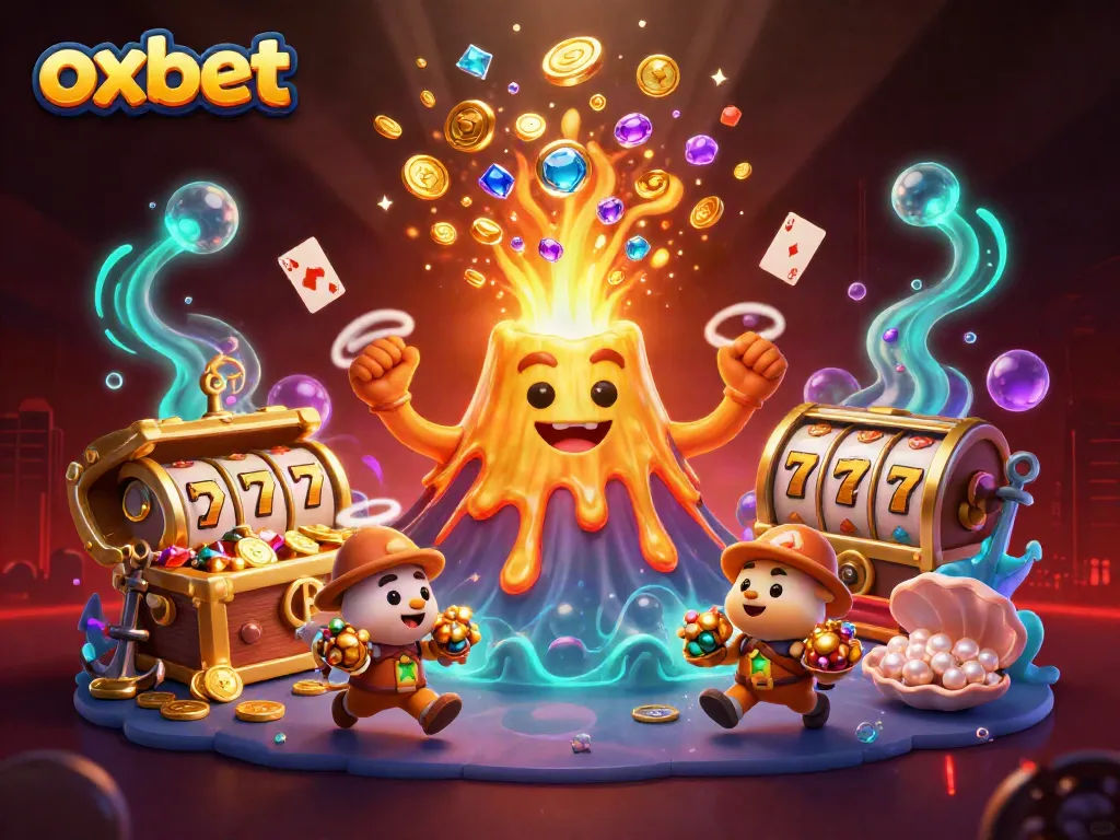 Experience the excitement of oxbet with a vibrant casino-themed illustration showcasing treasure and gaming elements.