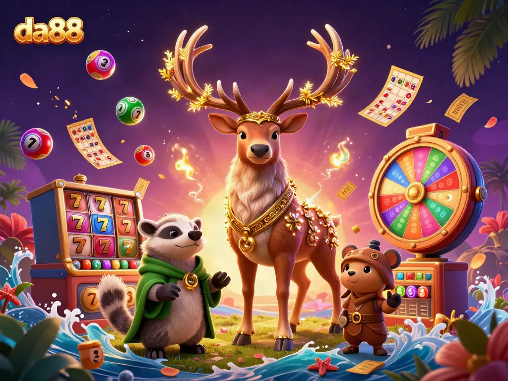 Experience thrilling fun at da88, showcasing a Celtic druid stag surrounded by vibrant casino elements.