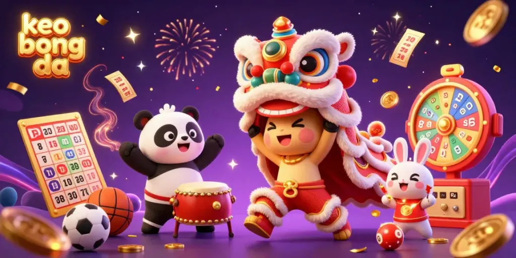 Experience thrilling sports betting excitement with keo bong da amid a festive celebration met with vibrant characters and dynamic elements.