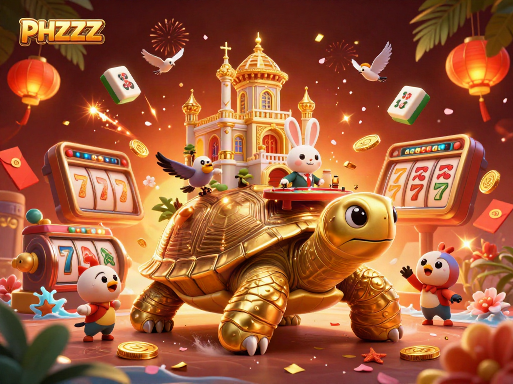 Experience thrilling gaming with PHZZZ in this dynamic 3D casino illustration.
