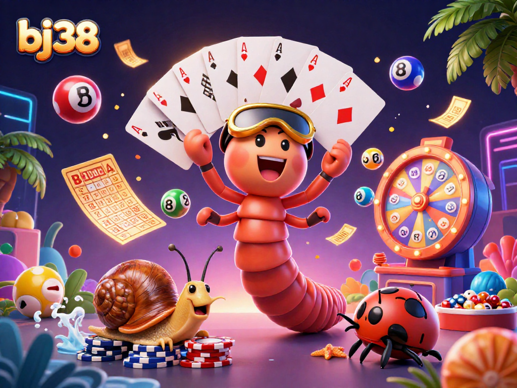 Experience winning moments at bj38 with a vibrant 3D casino illustration featuring animated characters and dynamic game elements.