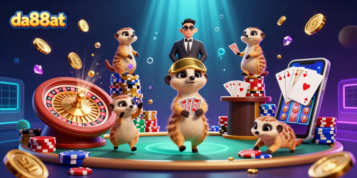 Engage with da88at's thrilling adventure featuring meerkats in a vibrant casino landscape.