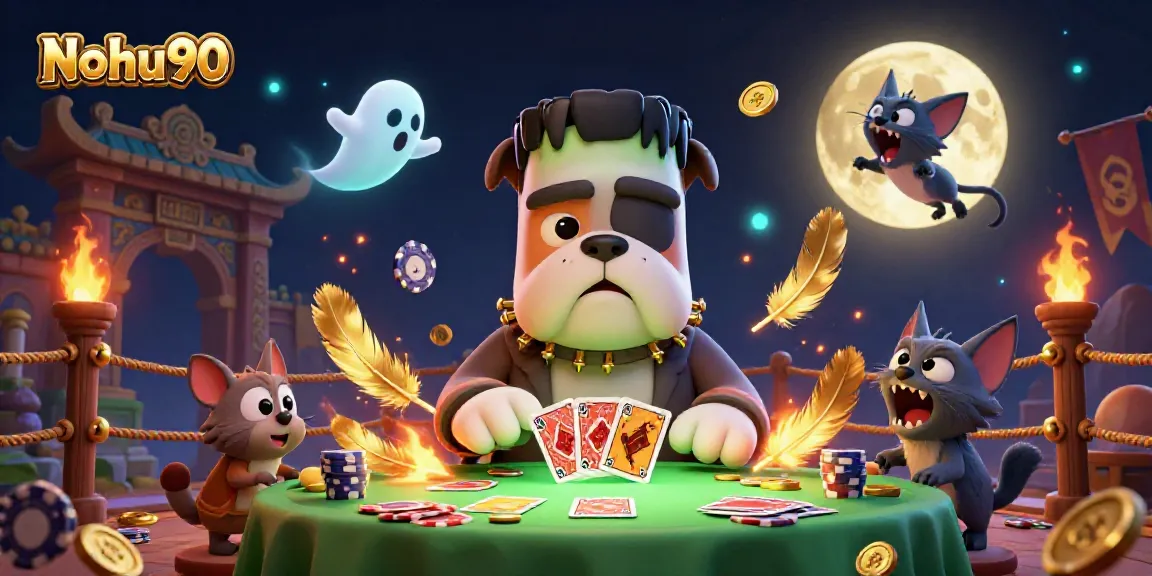Nohu90 offers a thrilling online gambling experience with a vibrant casino environment filled with dynamic characters and dramatic lighting.