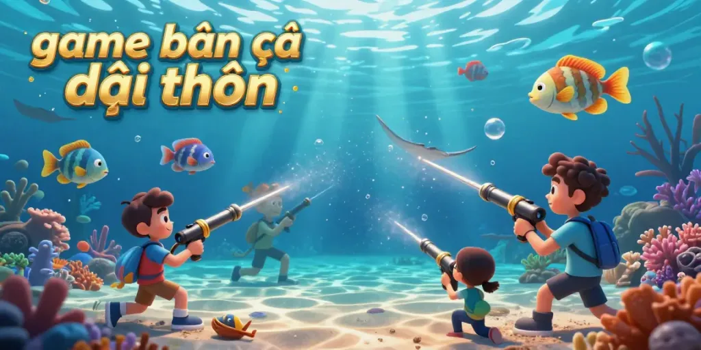Engage in thrilling action of game bắn cá đổi thưởng with colorful fish and dynamic shooting gameplay in an underwater scene.
