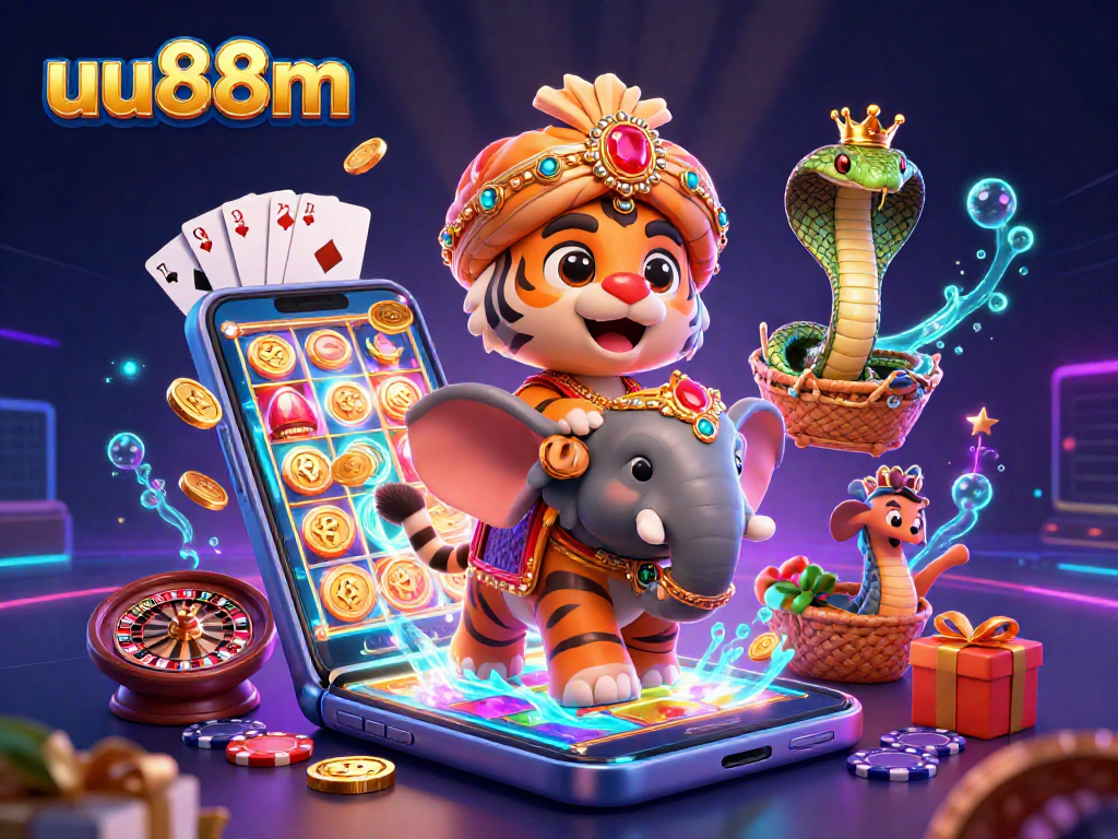 Experience thrilling gameplay at uu88m with 3D casino scenes featuring vibrant cards and gold coins.