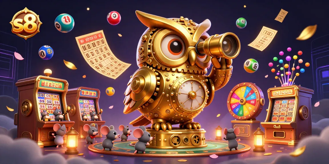 Engage with vibrant s8 casino visuals featuring a golden owl and lively casino elements.