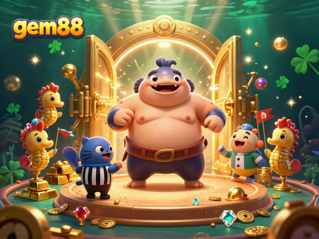 Experience vibrant underwater casino fun with gem88's engaging gameplay featuring iconic characters.