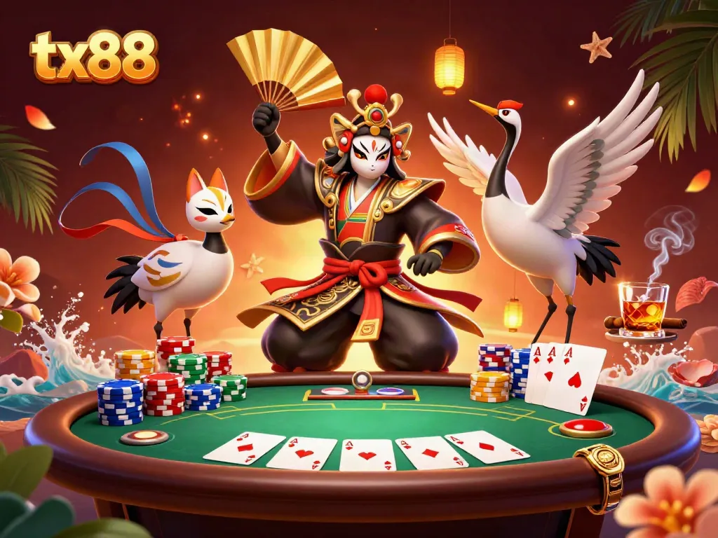 Engage with tx88 online gaming, showcasing vibrant poker action and animated characters.