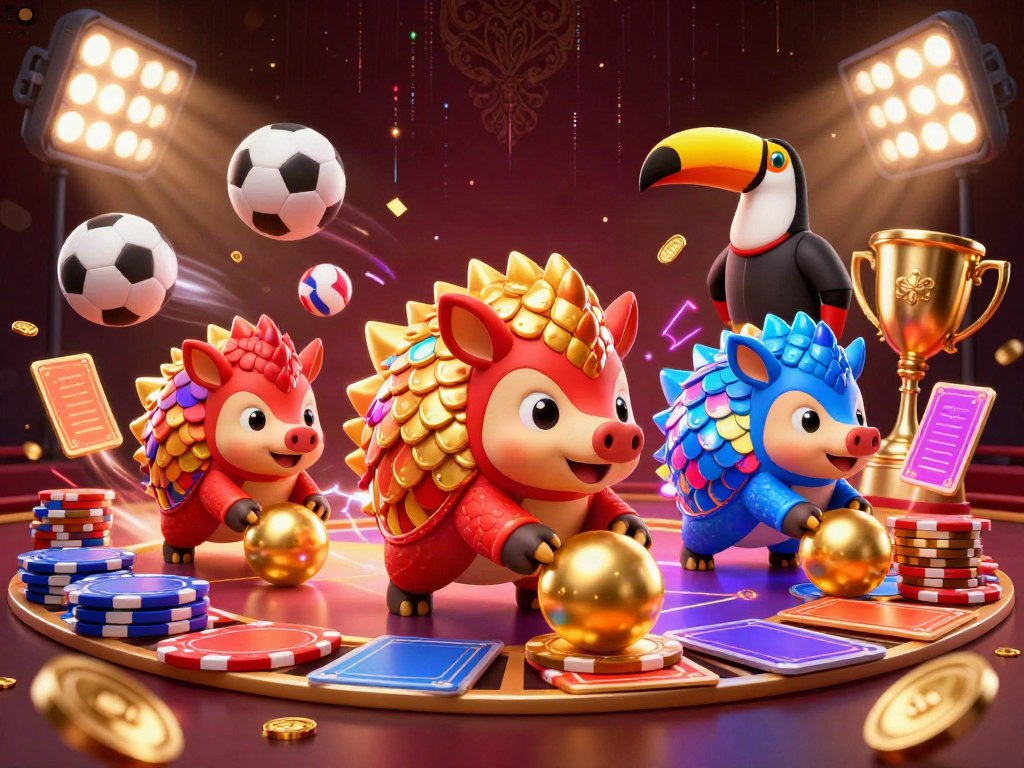Experience exhilarating action with uu88tk as cartoon pangolins roll through golden poker chips.