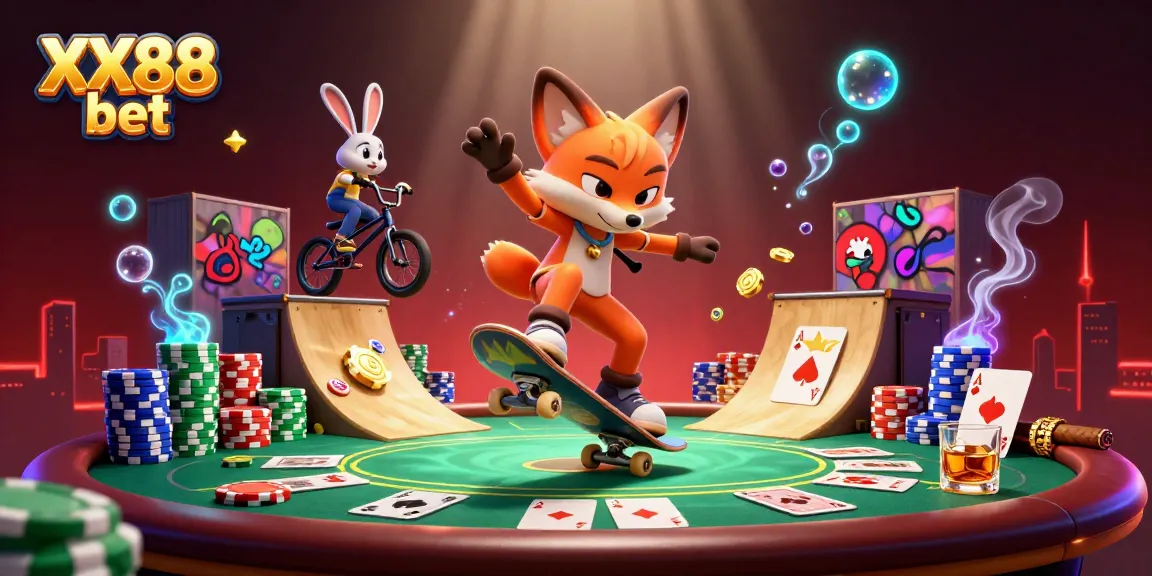 Engage with the vibrant action of XX88 bet in this dynamic casino scene featuring fun characters.