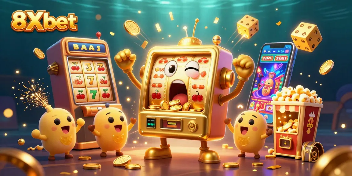 8Xbet slot machine wins jackpot, showcasing excitement and vibrant casino atmosphere.