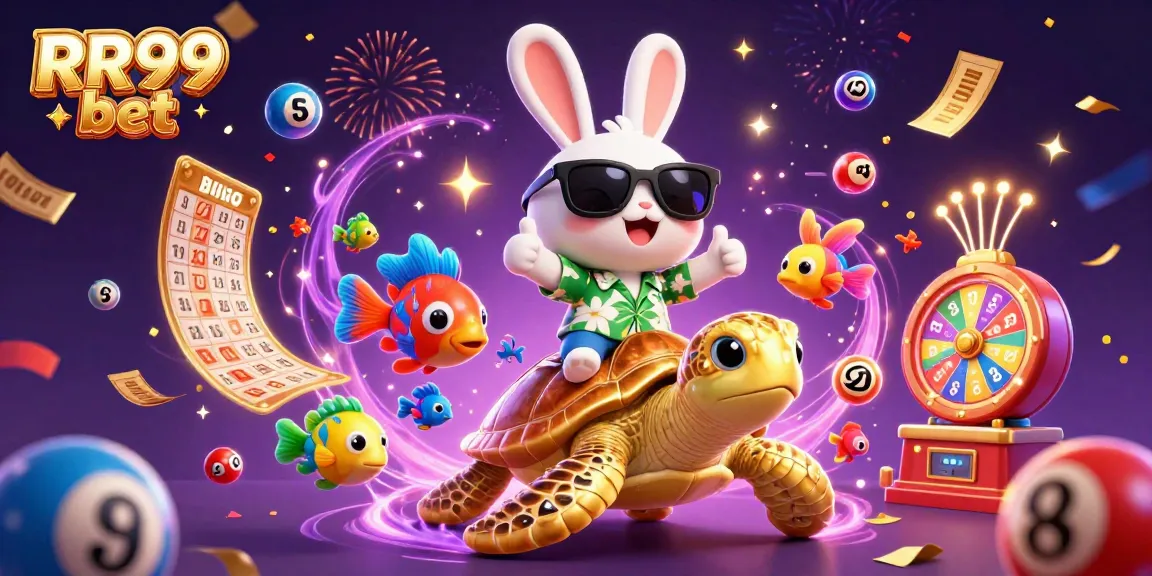 Experience the excitement of RR99 bet with this vibrant illustration of a lucky rabbit and golden turtle.