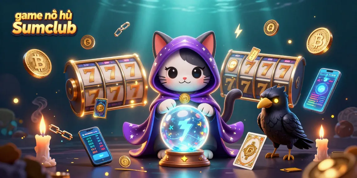 Engage with game nổ hũ Sumclub, featuring vibrant 3D elements like mystic characters and neon coins.