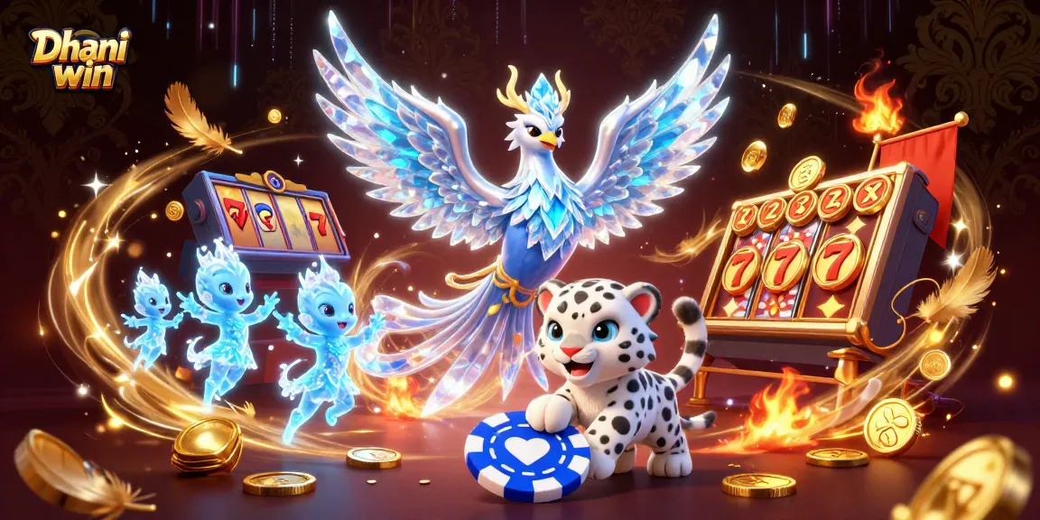 Dive into the excitement of Dhani win with a vibrant scene showcasing games, golden tokens, and an enchanting atmosphere.