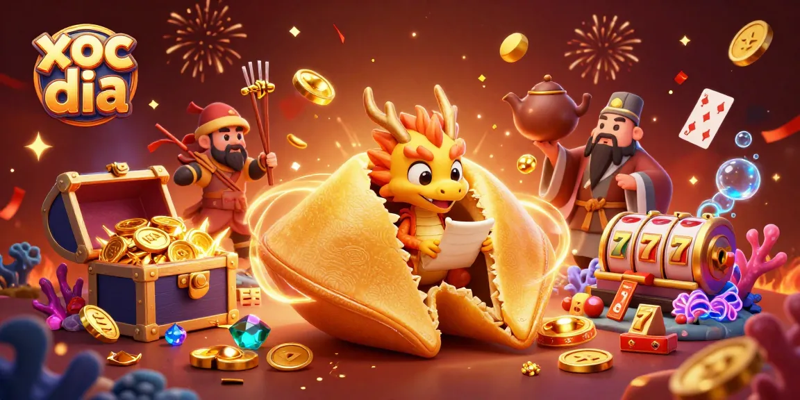 Experience the thrill of xoc dia with dynamic characters and casino elements in an exciting 3D illustration.