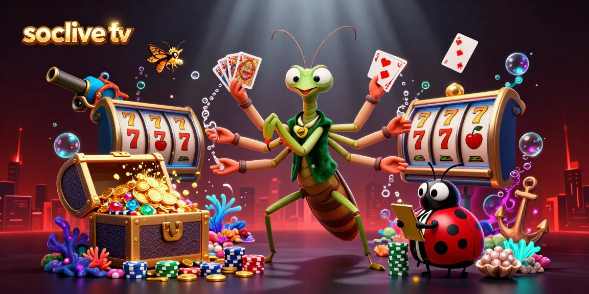 Socolive tv showcases a lively casino scene with vibrant characters dealing cards and spinning slot reels.
