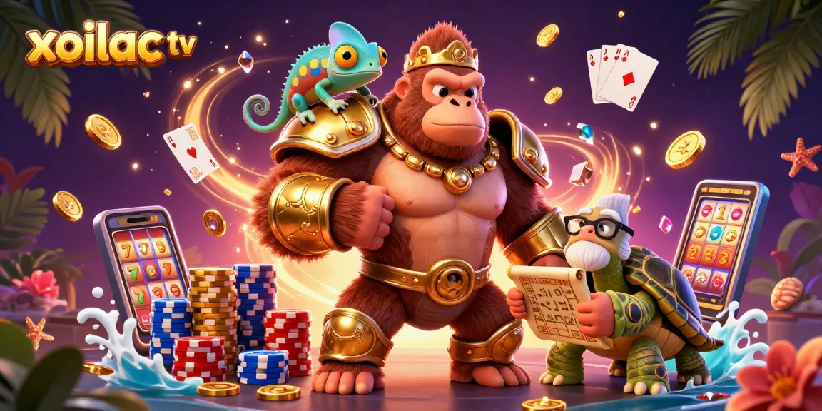 Experience the vibrant world of xoilac tv with a powerful gorilla king and casino elements.