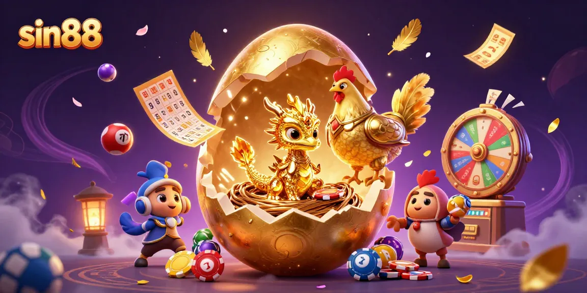 Experience thrilling moments at sin88 with a golden baby dragon emerging from a poker chip nest.