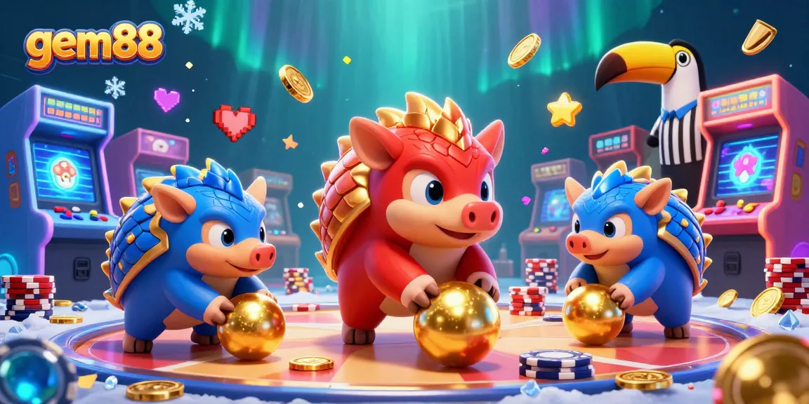 Engage in thrilling gameplay with gem88 as rival pangolins compete in a dazzling casino scene.