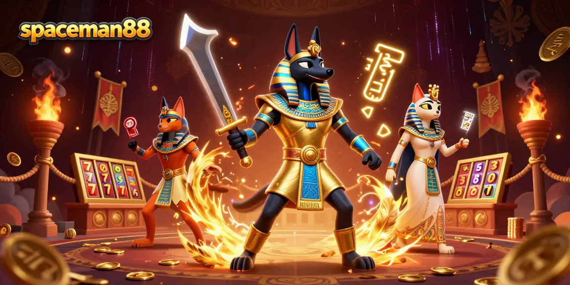 Spin slots and win big with spaceman88 in a vibrant casino-themed scene featuring ancient gods.